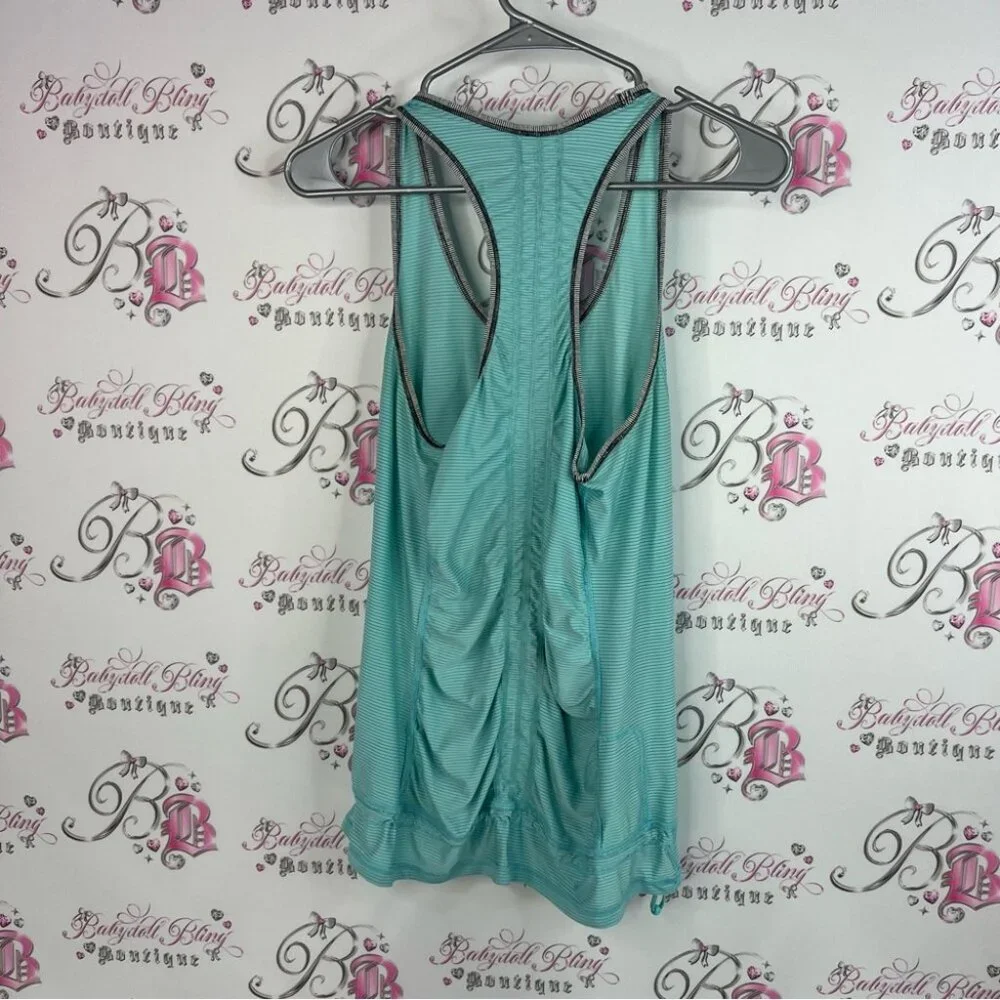 Lululemon tank top stripes racer back Teal Sleeveless Ruffle Hem Top ruffles
